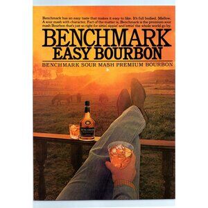 1981 Benchmark Easy Bourbon Vintage Print Ad Horse Farm Boots Sunset Wall Art